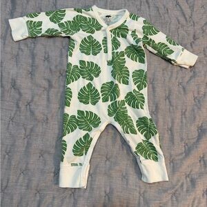 Green Monstera Print Baby One-Piece Romper